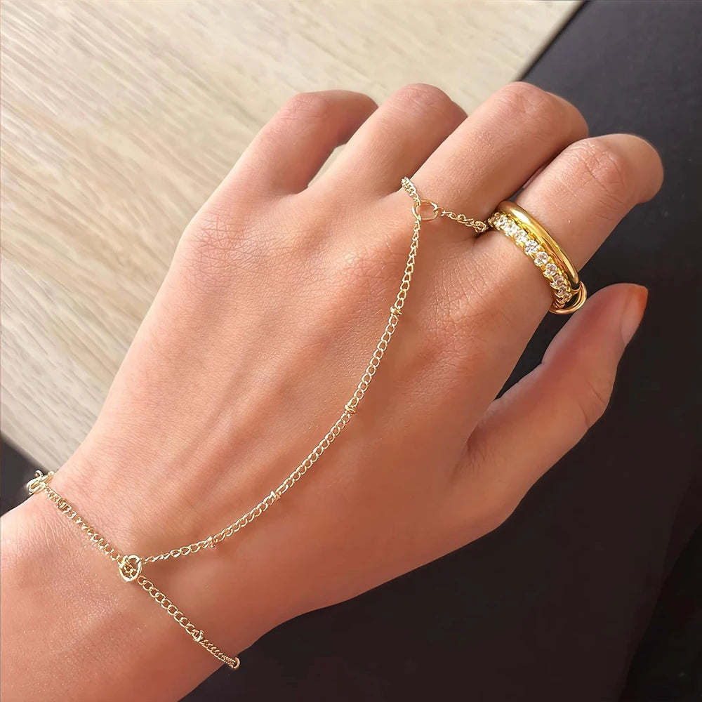 14K Gold-Plated Hand Chain Set
