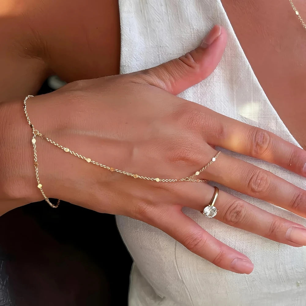 14K Gold-Plated Hand Chain Set