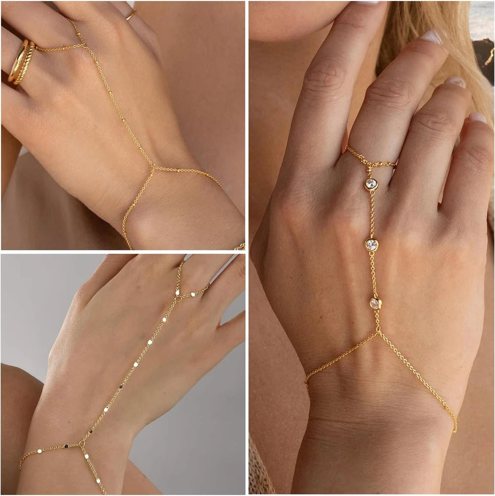14K Gold-Plated Hand Chain Set
